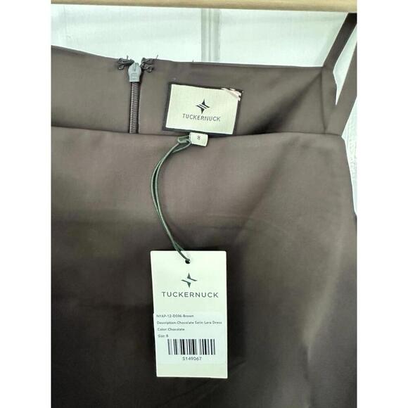 Tuckernuck Chocolate Brown Satin Lara Mini Dress $198 NWT Size 8 Medium Sold Out - Picture 2 of 4